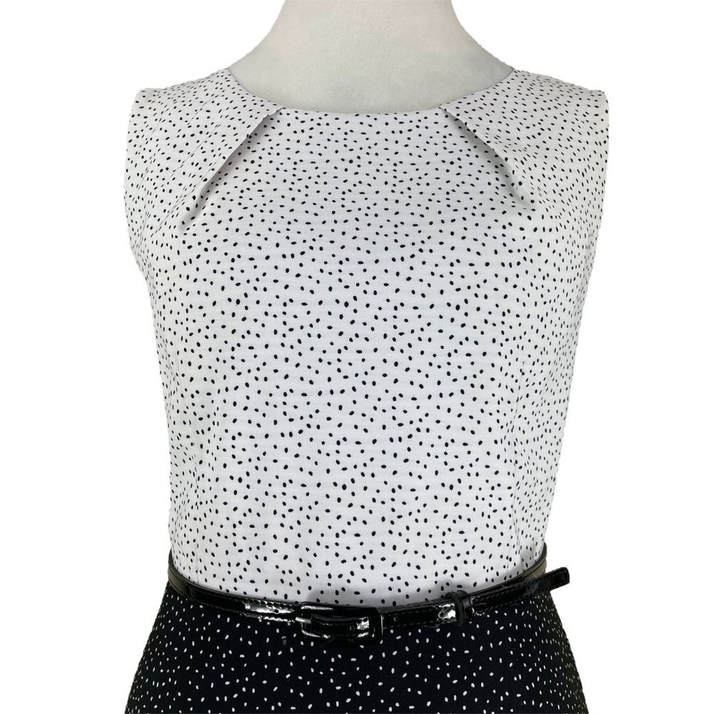 KASPER polka dot sleeveless jewel neckline sheath dress with belt - SZ 10